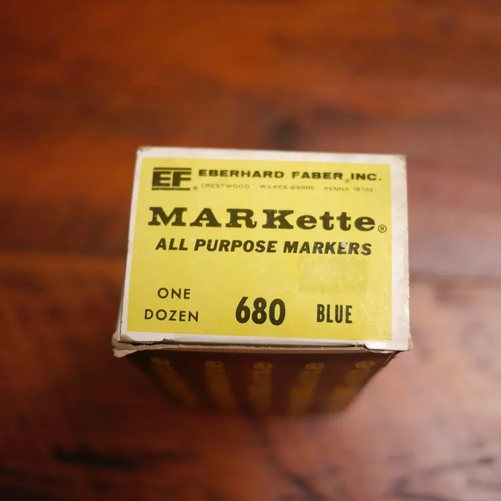 Box of 12 NEW Vtg Lot Eberhard Faber MARKette 680 BLUE Permanent MARKERS USA